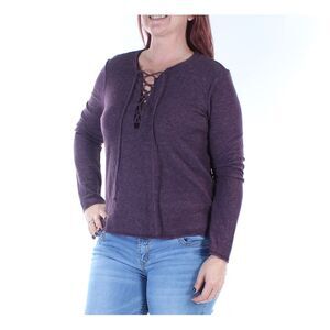 CHELSEA SKY Womens Purple Tie Long Sleeve V Neck Tunic Top Size: L